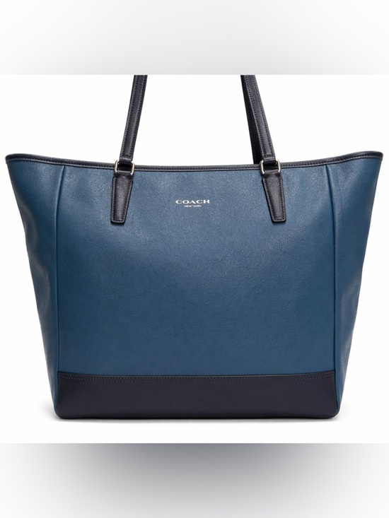 Coach Handbags - Coach Blue Saffiano Leather Colorblock Work Tote North South Zip 23891
